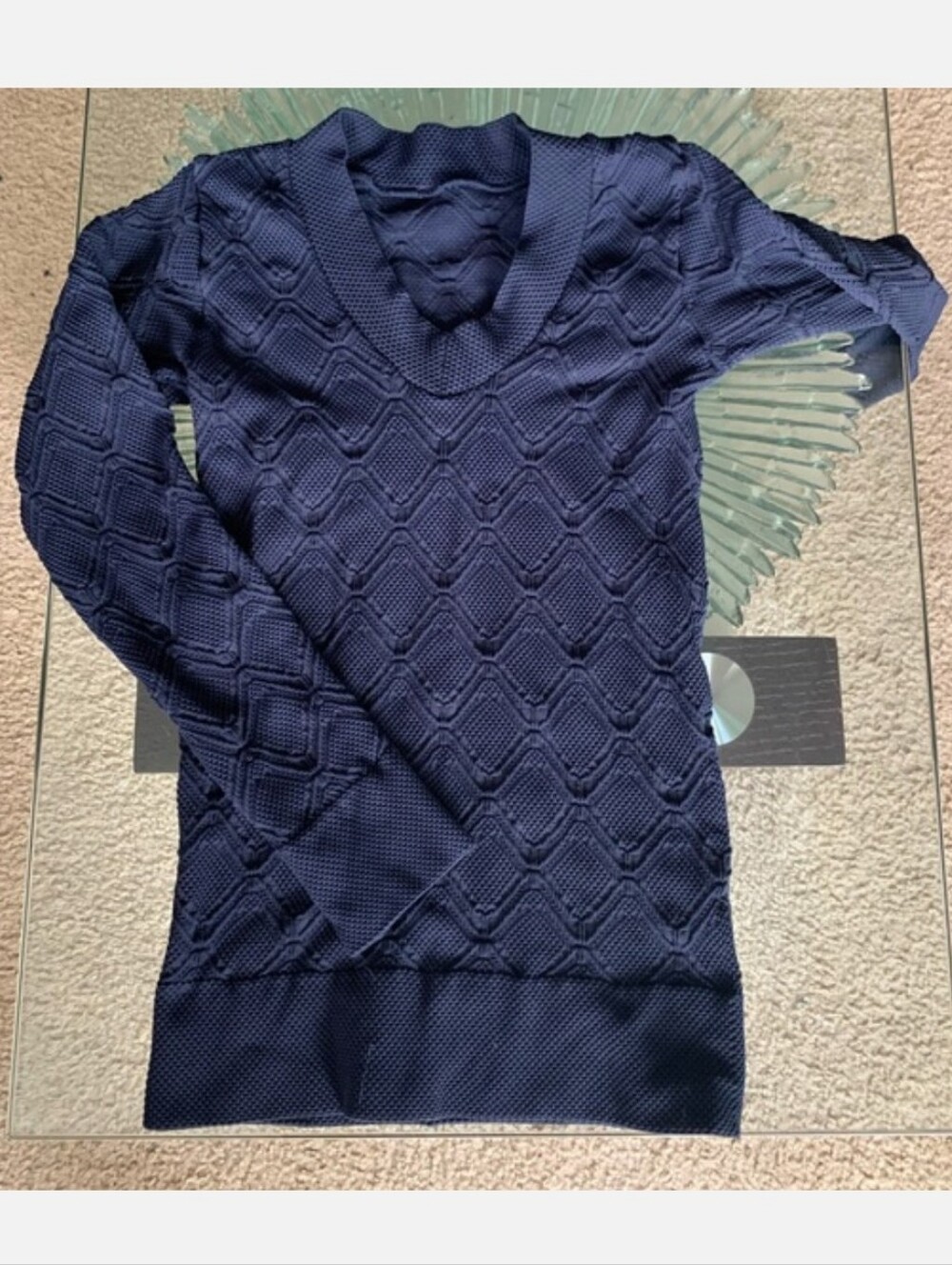 Women's Navy Cable V-Neck Sweater